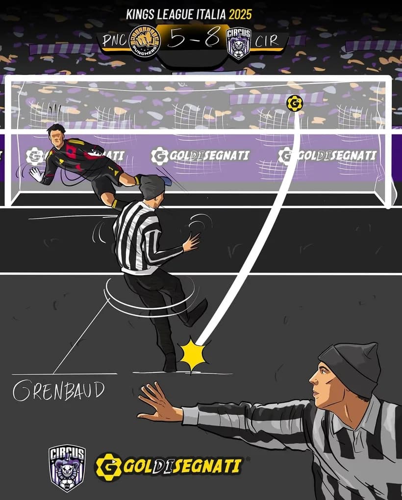 Un gol di Circus FC illustrato da Goldisegnati